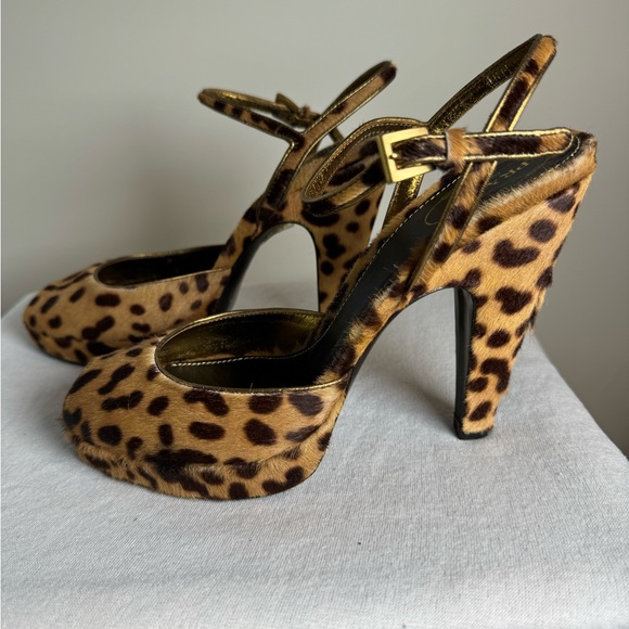 Prada Leopard Print Pony Hair Ankle Straps Platforms - Size 39/9 Never Worn - Picture 3 of 14